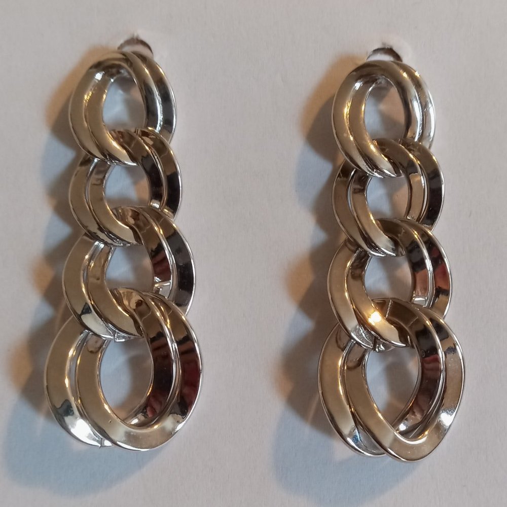Monet Chain Link Dangle Earrings Silver Tone